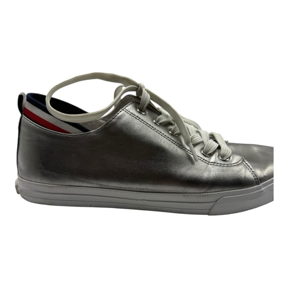 Tommy Hilfiger Silver Sneakers Size 9M Red, White, Blue Accent - Picture 12 of 13